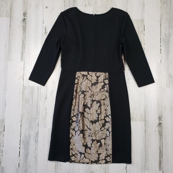 NWOT DKNYC Black Gold Metallic Floral Sheath L/S Mini Dress Women's Size 8 - Picture 8 of 12